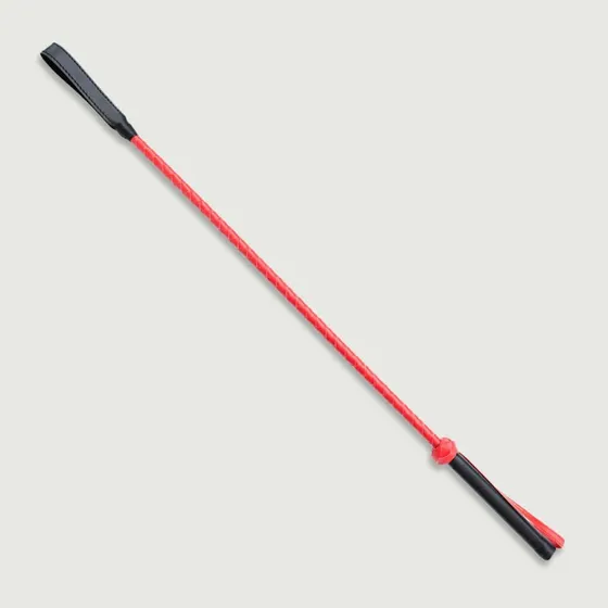 Geflochtene Reitgerte mit Lederspitze, 56 cm - Rot