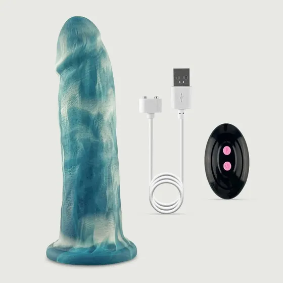 22 cm Flüssigsilikon Dildo mit Heiz- & Vibrationsfunktion - Grün