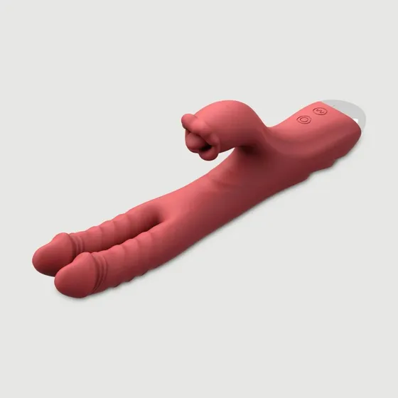 Two Finger Beauty Silikon Rabbit-Vibrator mit Klitoris-Zungenstimulator - Rot