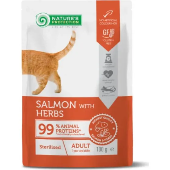 NATURES PROTECTION Nassfutter Lachs für kastrierte Katzen, 100g