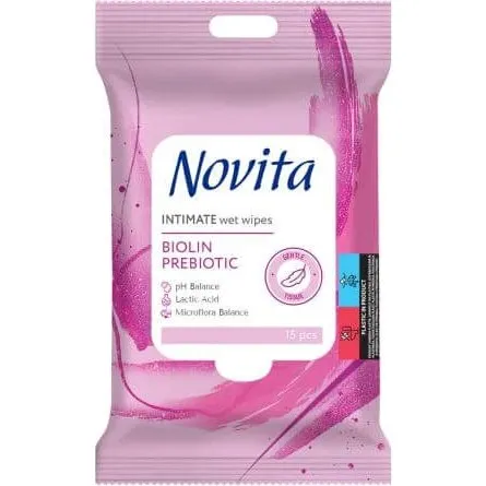 Novita Prebiotic Biolin Intim-Feuchttücher, 15 Stück