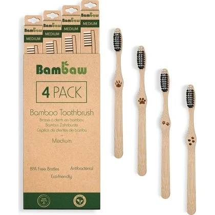 Bambaw Bambuszahnbürste 4er-Pack mit Aktivkohle
