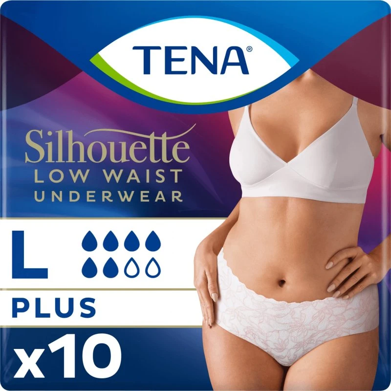 Tena Silhouette Plus Weiß, absorbierender Slip, Größe L, 10 Stück