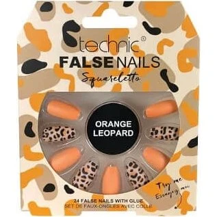 Technic Squareletto Kunstnägel Set - Orange Leopard mit Kleber