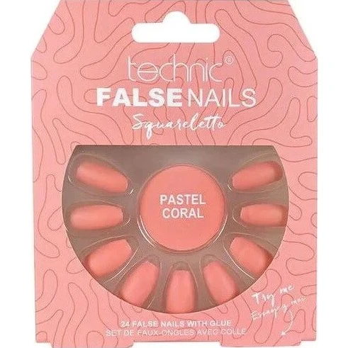 Squareletto Press-on Nails Set, Pastell Koralle, 24 Stück inkl. Kleber