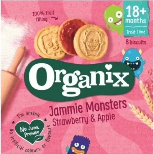 Organix Goodies Bio-Kekse mit Erdbeer- und Apfelkonfitüre, 64g