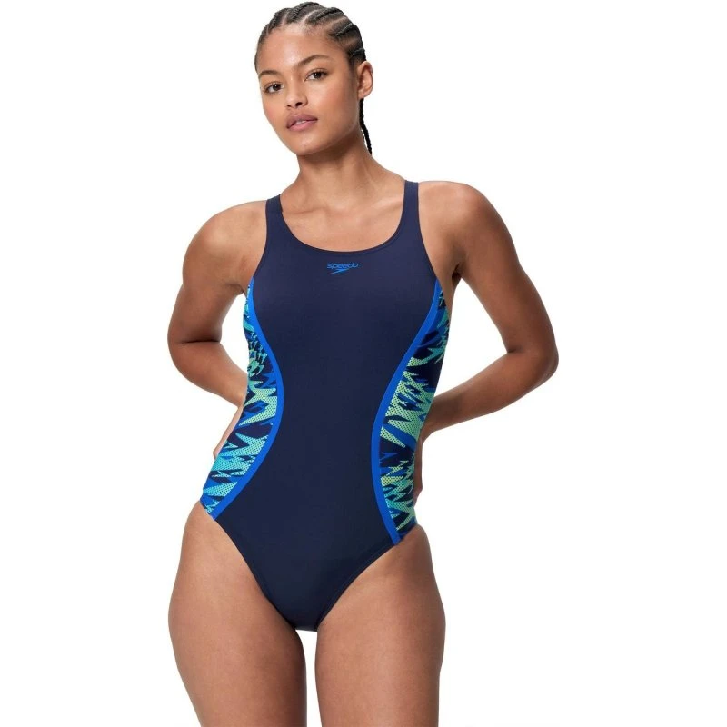Speedo Hyperboom Splice Muscleback Badeanzug Damen anthrazit/margarita pink
