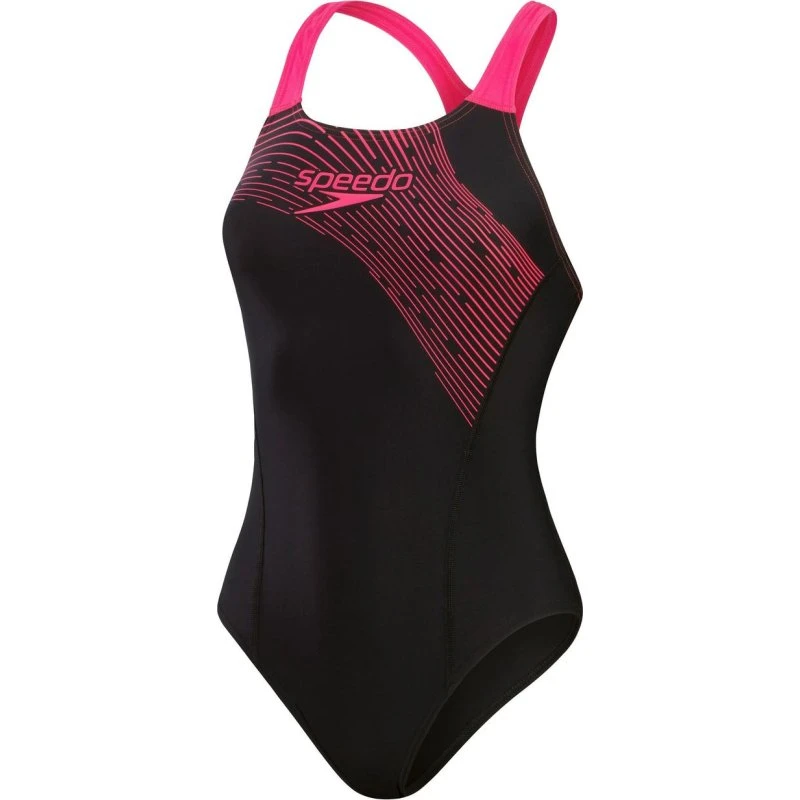 Speedo Medley Logo Damen-Badeanzug Schwarz/Rosa
