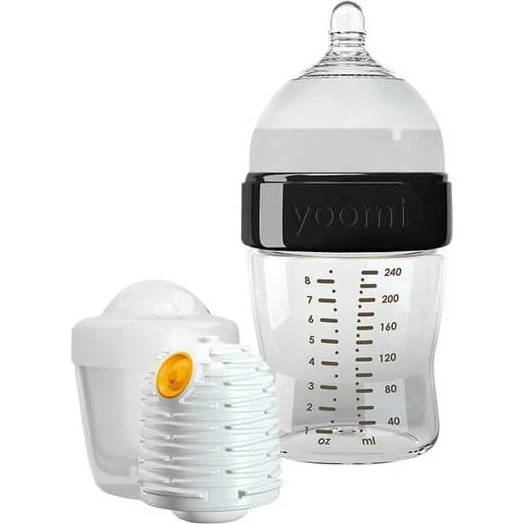 Yoomi Black Babyflaschen-Set: 240 ml Flasche, Wärmer & Kapsel