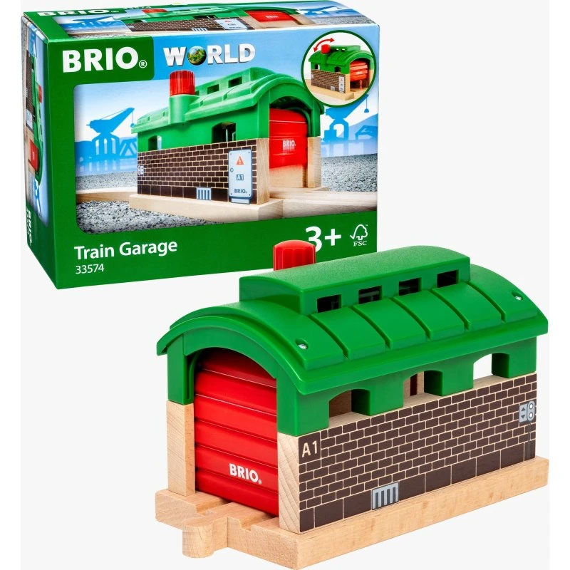 BRIO Zuggarage mit Rolltor für Holzeisenbahnen