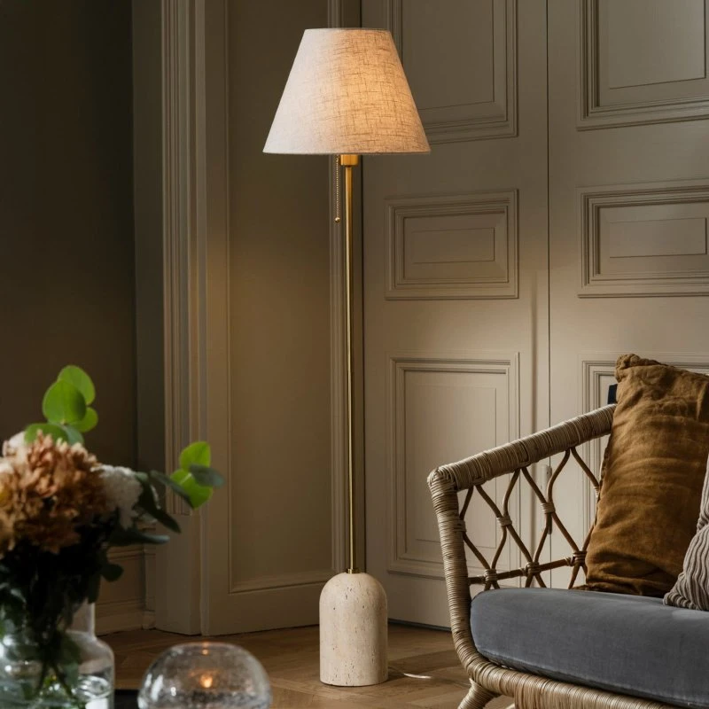 Globen Lighting Stehlampe Gino, Travertin-Fuß, Beige, 145 cm