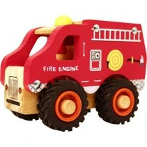 Magni Feuerwehrauto aus Holz mit Gummirädern, 13 x 9 x 7,5 cm