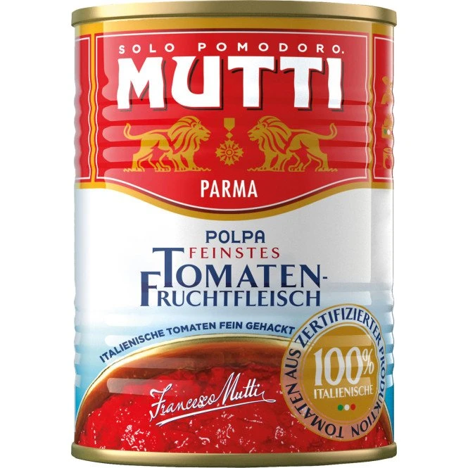 Mutti Polpa Fein gehackte Tomaten mit Basilikum, 400g