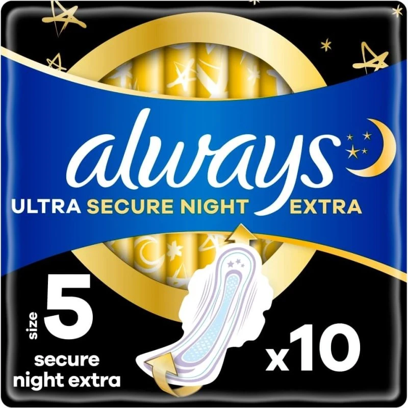 Always Ultra Secure Night Damenbinden mit Flügeln, Größe 5, 10 Stück