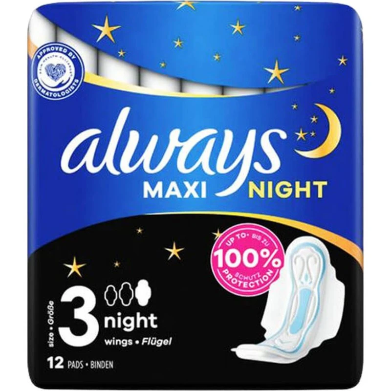 Always Maxi Night Damenbinden mit Flügeln, 12 Stück
