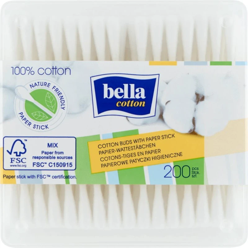 Bella Cotton Wattestäbchen, 100% Baumwolle, 200 Stück
