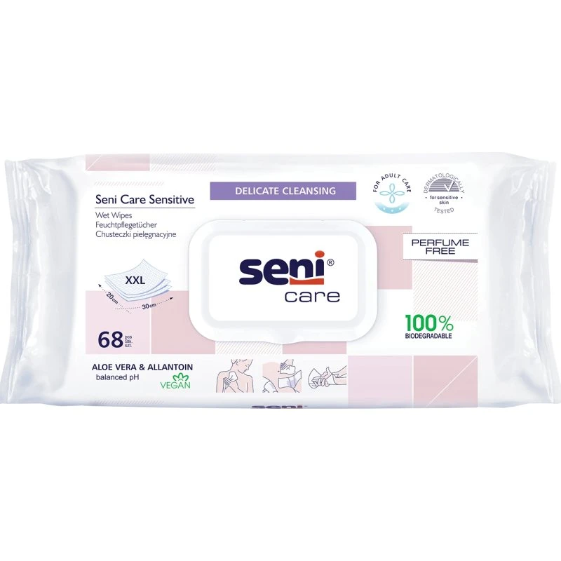 Seni Care Sensitive Feuchttücher XXL, biologisch abbaubar, 68 Stück