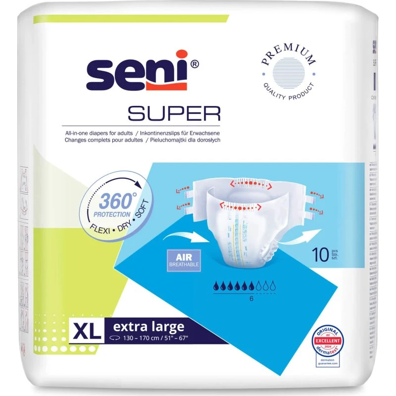 Seni Super XL Inkontinenzwindeln, 130-170 cm, 10 Stück