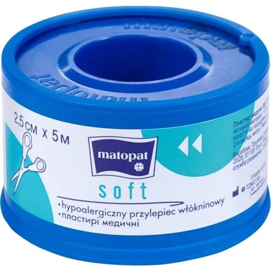 Matopat Soft Vliesstoffkleber, hypoallergen, 2,5 cm x 5 m
