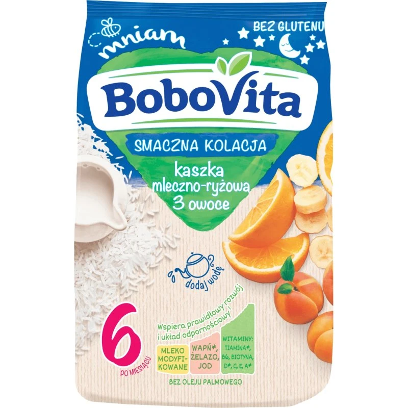 BoboVita Tasty Dinner Milch-Reis-Brei, 3 Früchte, glutenfrei, 230g