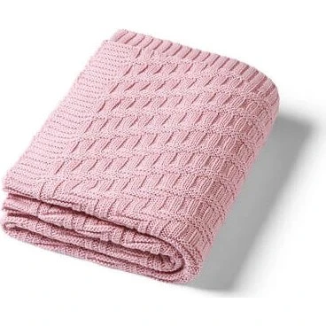Babyono Gestrickte Bio-Baumwoll-Babydecke, Rosa, 75x100 cm