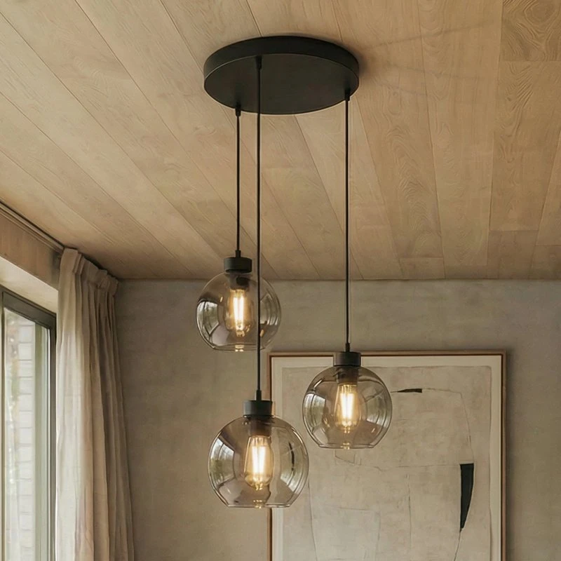 TK Lighting Hängeleuchte Cubus, 3-flammig, Ø 50 cm, rauchgrau