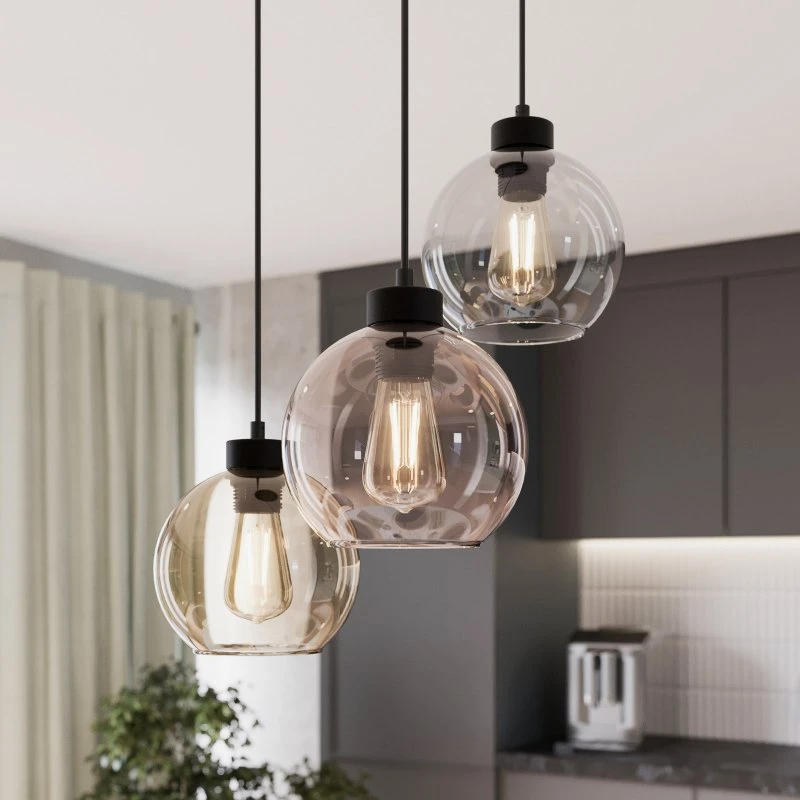 TK Lighting Cubus Hängeleuchte, Ø 50 cm, 3-flammig, Glas, klar/honigbraun