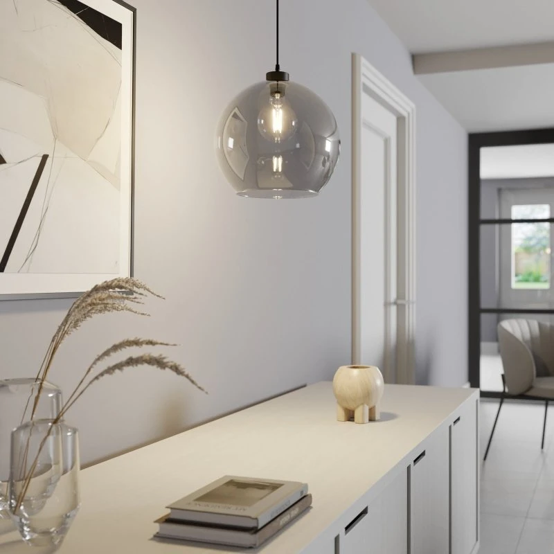 TK Lighting Cubus Pendelleuchte Ø 30 cm, Glas, Rauchgrau