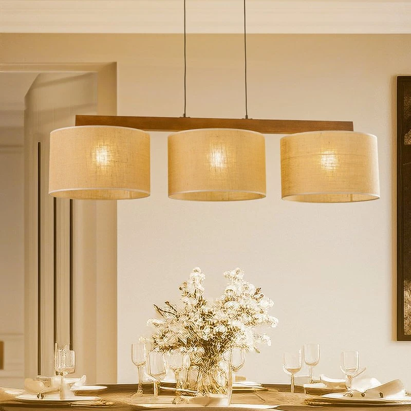 TK Lighting Pendelleuchte Juta, dreiflammig, 120 cm, Holz & Jute
