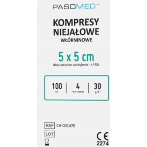 Pasomed Vliesstoffkompressen 5x5 cm, 30g, 100 Stück, unsteril