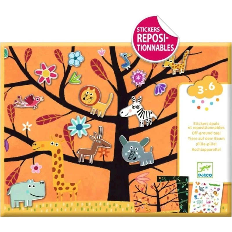 Djeco Wiederverwendbare Sticker Tiere auf dem Baum