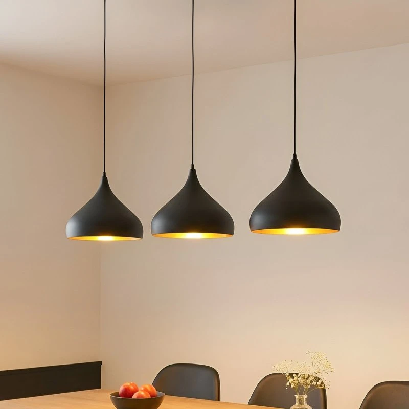 Lindby Pendelleuchte Elamira Schwarz-Gold, 3-flammig, 133cm