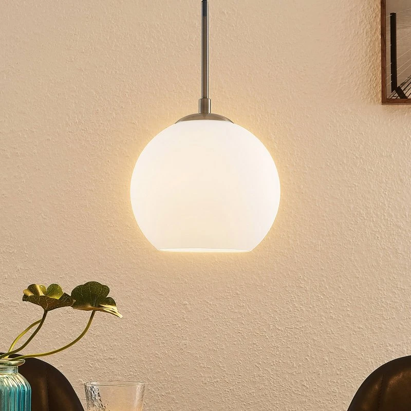 Lindby Hängelampe Jurian, Nickel/Opal, Glas, Ø 20 cm, E27