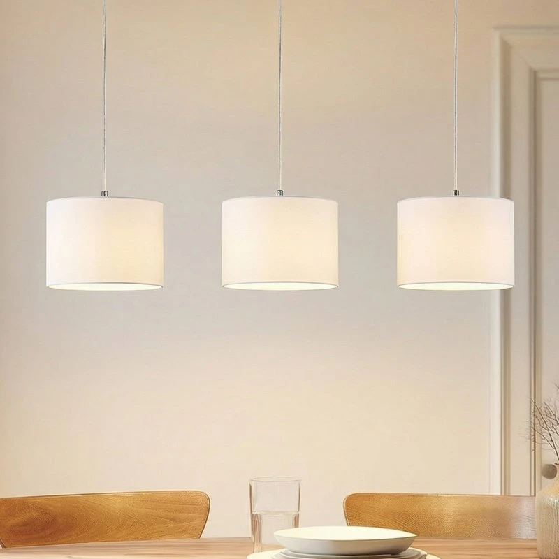 Lindby Imarin 3 Pendelleuchte White, 3-flammig, Textil & Eichenholz