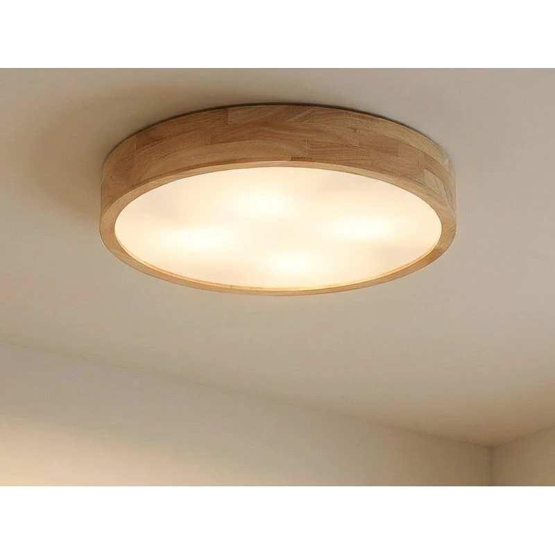 Lindby Deckenlampe Tanju, Ø60 cm, Kautschukholz & Weiß