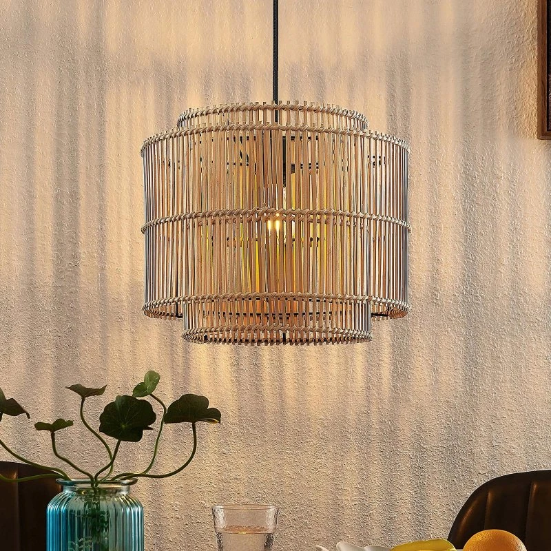 Lindby Pendelleuchte Bridga Bambus - Boho Design - 35 cm - Schwarz