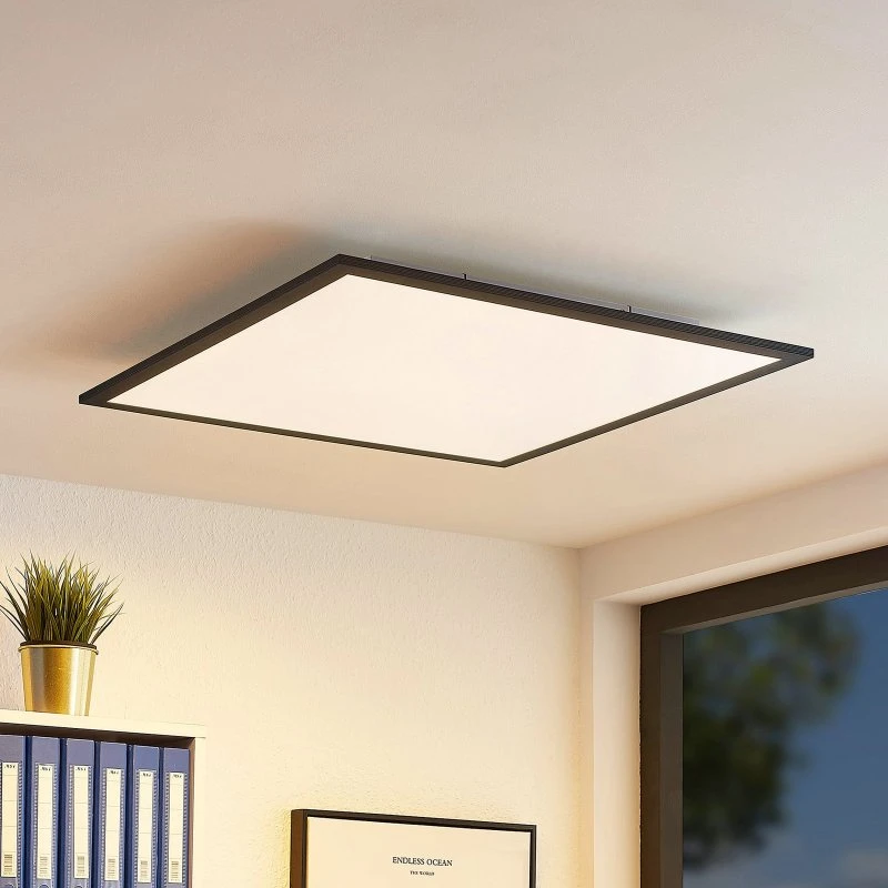 Lindby Nelios LED-Panel 62x62 cm Schwarz CCT dimmbar