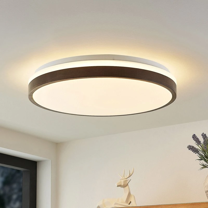 Lindby Hudsona LED-Deckenleuchte, 49 cm, Holz, Braun