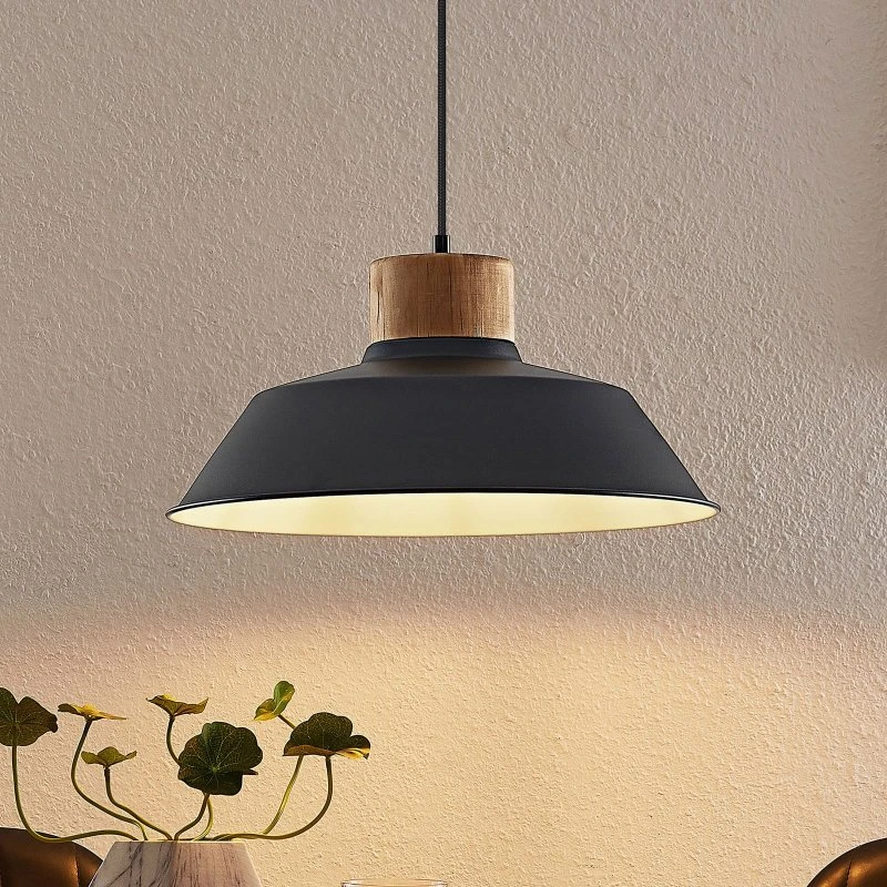 Lindby Nefeli Pendelleuchte Black - Schwarz & Holz - Ø 42 cm