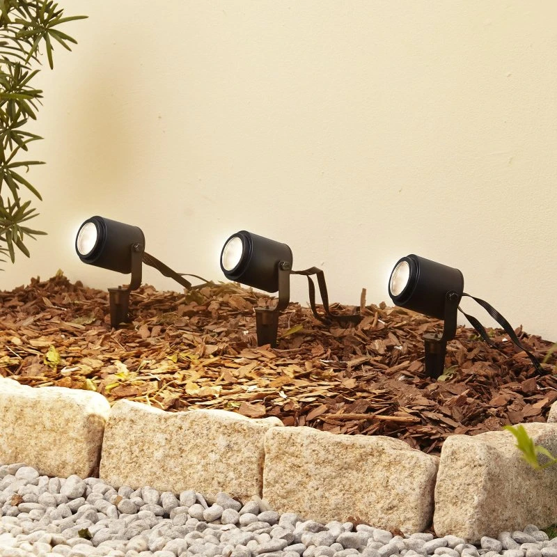 Lindby Nymo Smart LED-Außenstrahler RGB/CCT 3er-Set