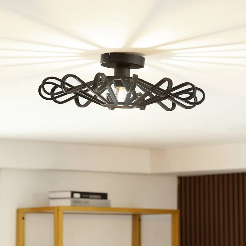 Lindby Deckenleuchte Kaelen Schwarz Metall Ø 45 cm E27