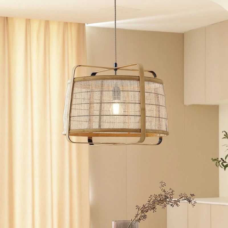 Lindby Pendelleuchte Liriana Bambus/Schwarz, Ø 45 cm