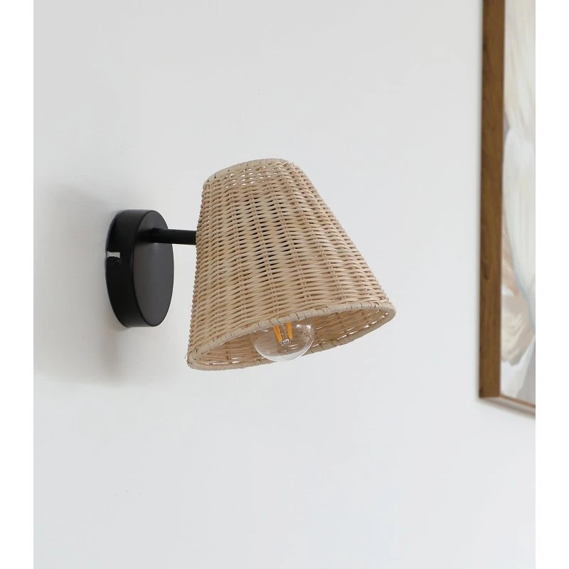Lindby Wandleuchte Zyralia, Rattan & Holz, 19,5 cm