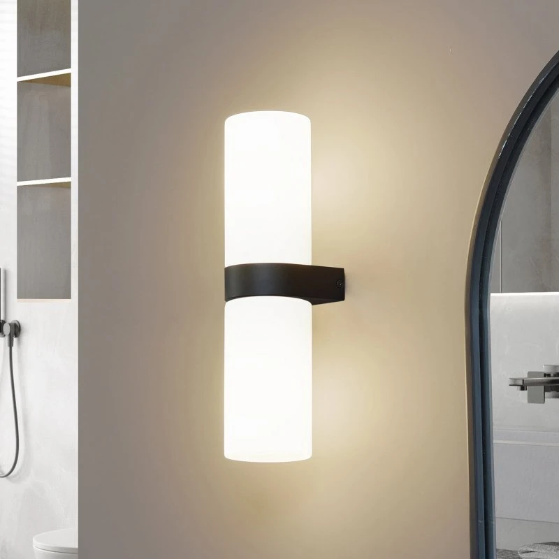 Lucande Wandleuchte Basolo Schwarz IP44 Glas 31,5 cm