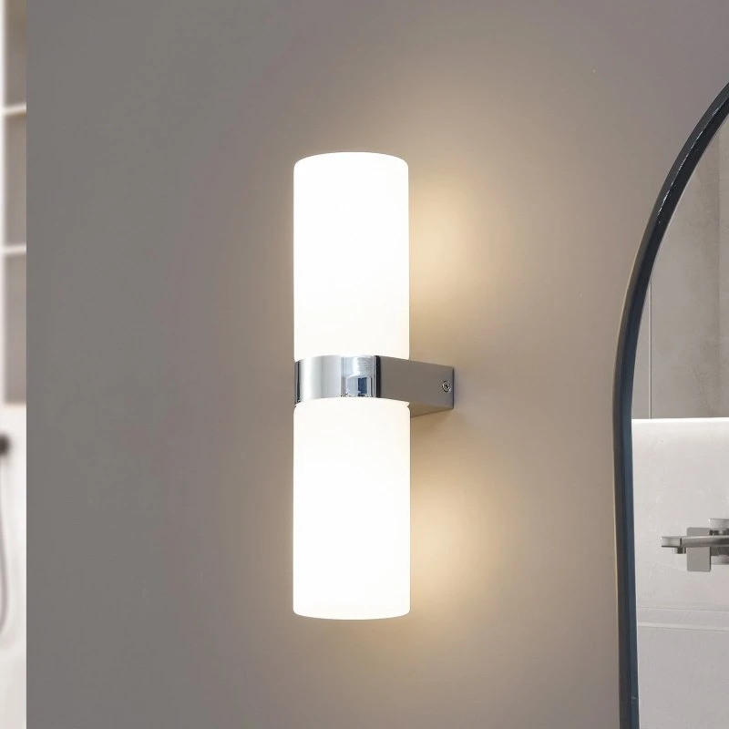 Lucande Basolo Wandleuchte Chrom IP44 H31,5cm Glas