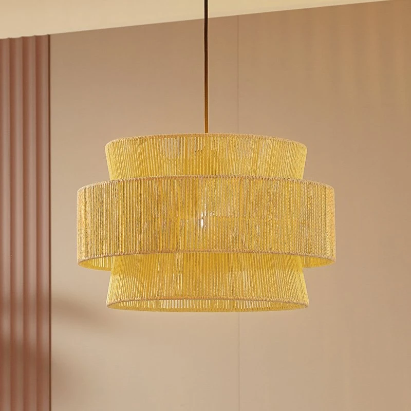 Lindby Pendelleuchte Anuva Ø45 Natur - Rattan & Papier