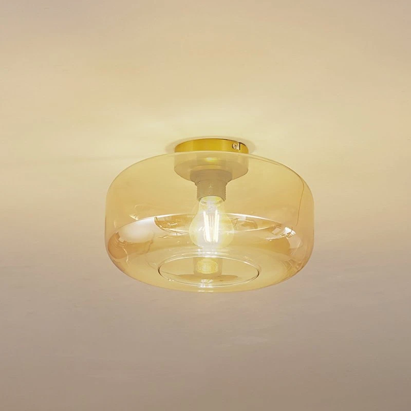 Lindby Deckenlampe Hildur Ø 28,5 cm - Amber Glas & Messing