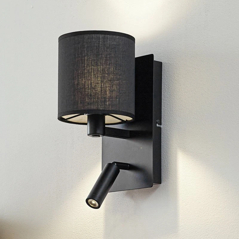 Lindby Wandleuchte Aiden 30cm Schwarz mit LED-Leselicht E14