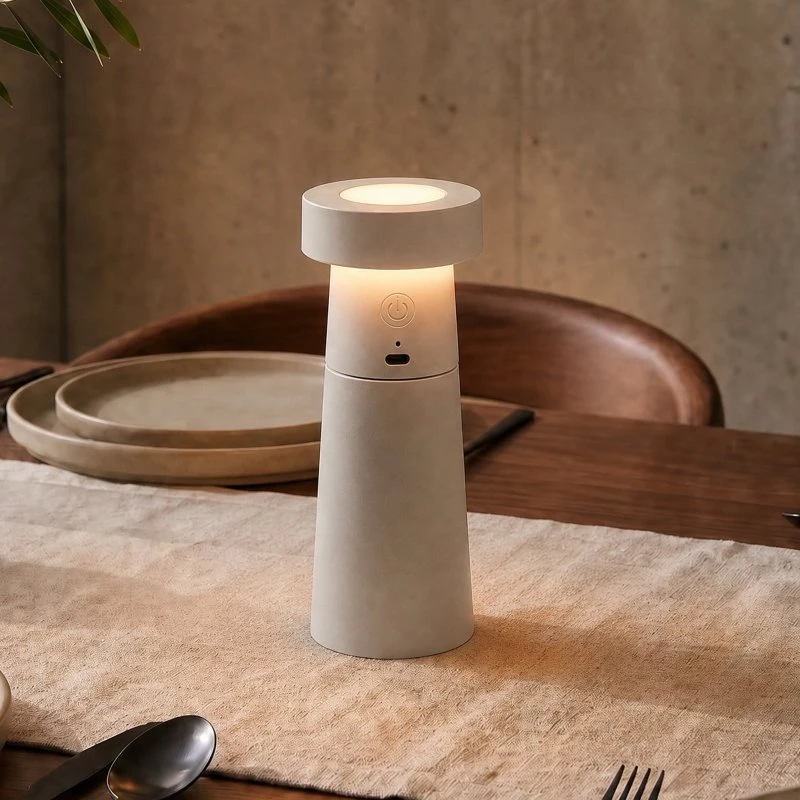 Lucande LED-Salzstreuer Salt, hellgrau, Akku, IP44