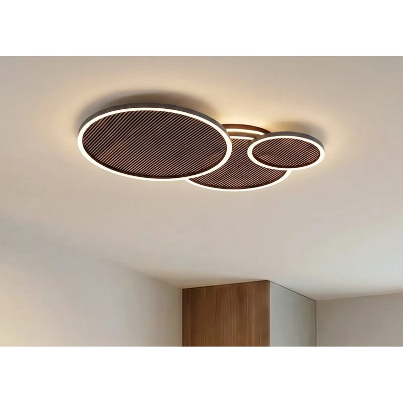 Lucande Orven LED-Deckenleuchte, schwarz/holz, 80cm, dimmbar